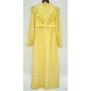 VTG 70's Handmade Gunne Sax Inspire Dot Embroid. Long Sleeve Prairie Dress Sz 6